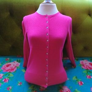 Vintage Tracy Reese hot pink cardigan with crystal buttons Sz P or XS Retro glam